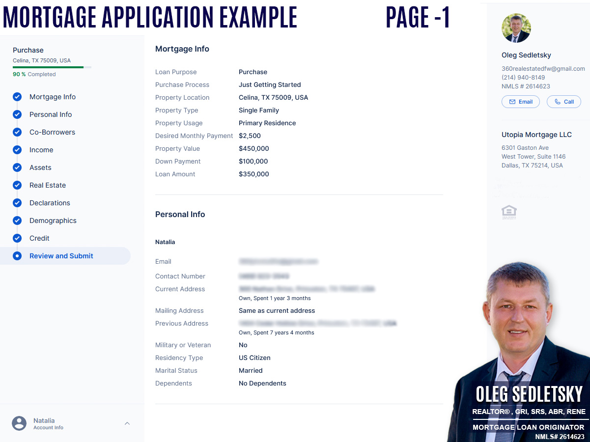 Mortgage Application in Texas Example.