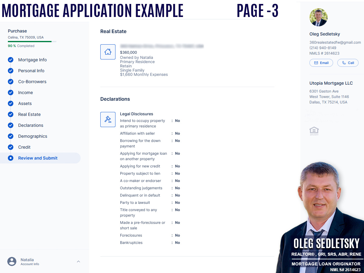 Mortgage Application in Texas Example.