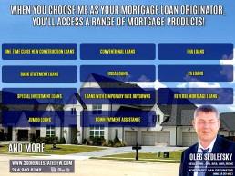 When you choose to work with Oleg Sedletsky Mortgage Loan Originator for your mortgage needs, you unlock a world of tailored residential mortgage options designed just for you!