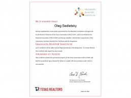 Oleg Sedletsky GRI designation certificate